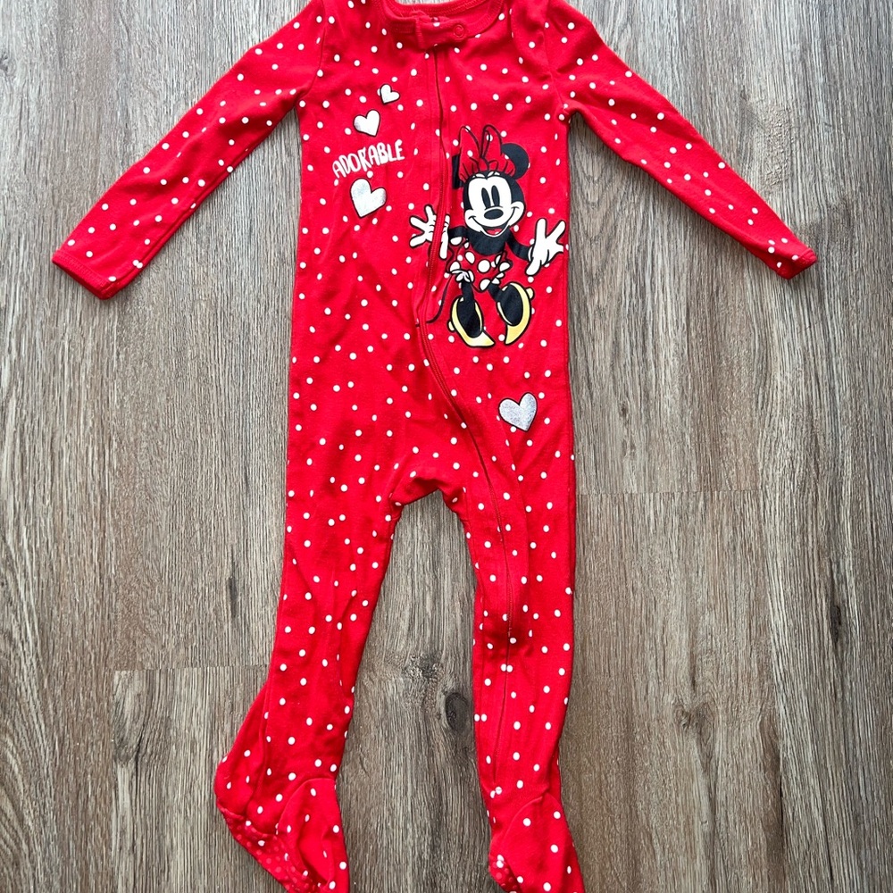 Disney Red Polka Dot Minnie Mouse Zipper Footie 18 M